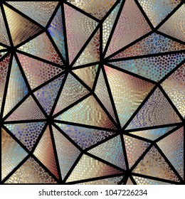 Seamless background pattern. Mosaic art pattern of triangles of different tile textures. Vector image.