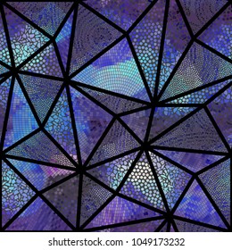 Seamless background pattern. Mosaic art pattern of triangles of different tile textures. Vector image.