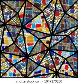 Seamless background pattern. Mosaic art pattern of triangles of different tile textures. Vector image.