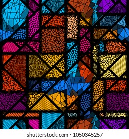 Seamless background pattern. Mosaic art pattern of rectangles of different tile textures. Vector image.