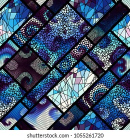 Seamless background pattern. Mosaic art pattern of rectangles of different tile textures. Vector image.
