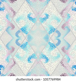 Seamless background pattern. Mosaic art pattern of rhombuses of different tile textures. Vector image.