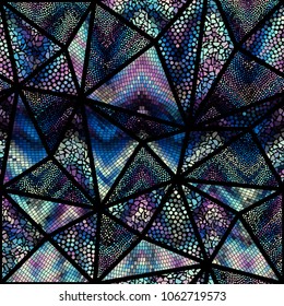 Seamless background pattern. Mosaic art pattern of triangles of different tile textures. Vector image.