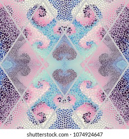 Seamless background pattern. Mosaic art pattern of rhombuses of different tile textures.