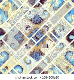 Seamless background pattern. Mosaic art pattern of rectangles of different tile textures. Vector image.