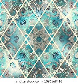 Seamless background pattern. Mosaic art pattern of rhombuses of different tile textures.