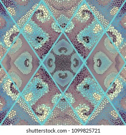 Seamless background pattern. Mosaic art pattern of rhombuses of different tile textures.