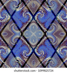 Seamless background pattern. Mosaic art pattern of rhombuses of different tile textures.