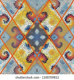 Seamless background pattern. Mosaic art pattern of rhombuses of different tile textures.