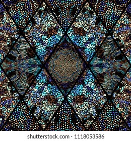 Seamless background pattern. Mosaic art pattern of rhombuses of different tile textures.