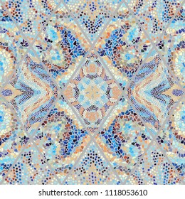 Seamless background pattern. Mosaic art pattern of rhombuses of different tile textures.