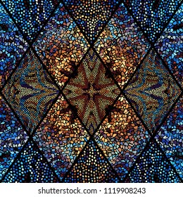 Seamless background pattern. Mosaic art pattern of rhombuses of different tile textures.