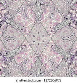 Seamless background pattern. Mosaic art pattern of rhombuses of different tile textures.