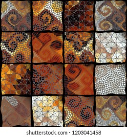 Seamless background pattern. Mosaic art pattern based on Art Nouveau style. Block design of squares. Vector image.