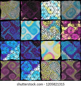 Seamless background pattern. Mosaic art pattern based on Art Nouveau style. Block design of squares. Vector image.