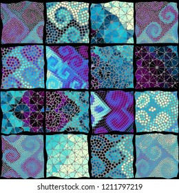 Seamless background pattern. Mosaic art pattern based on Art Nouveau style. Block design of squares. Vector image.
