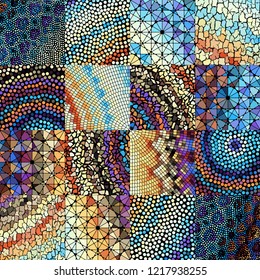 Seamless background pattern. Mosaic art pattern based on Art Nouveau style. Block design of squares. Vector image.