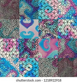 Seamless background pattern. Mosaic art pattern based on Art Nouveau style. Block design of squares. Vector image.