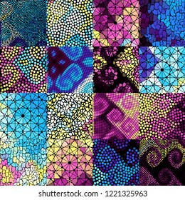 Seamless background pattern. Mosaic art pattern based on Art Nouveau style. Block design of squares. Vector image.