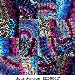 Seamless background pattern. Mosaic art pattern based on Art Nouveau style. Block design of squares. Vector image.