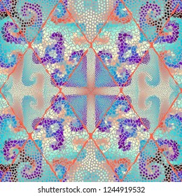 Seamless background pattern. Mosaic art pattern of rhombuses of different tile textures.