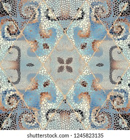 Seamless background pattern. Mosaic art pattern of rhombuses of different tile textures.