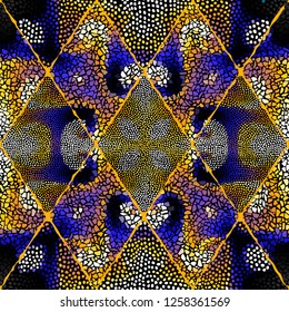 Seamless background pattern. Mosaic art pattern of rhombuses of different tile textures.