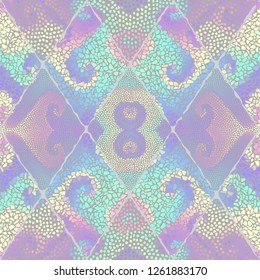 Seamless background pattern. Mosaic art pattern of rhombuses of different tile textures.