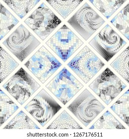 Seamless background pattern. Mosaic art pattern based on Art Nouveau style. Block design of squares. Vector image.