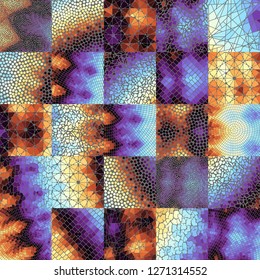 Seamless background pattern. Mosaic art pattern based on Art Nouveau style. Block design of squares. Vector image.