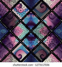 Seamless background pattern. Mosaic art pattern based on Art Nouveau style. Block design of squares. Vector image.