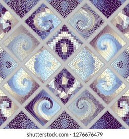 Seamless background pattern. Mosaic art pattern based on Art Nouveau style. Block design of squares. Vector image.