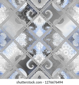 Seamless background pattern. Mosaic art pattern based on Art Nouveau style. Block design of squares. Vector image.
