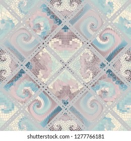 Seamless background pattern. Mosaic art pattern based on Art Nouveau style. Block design of squares. Vector image.