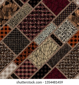 Seamless background pattern. Mosaic art pattern of rectangles of different tile textures. Vector image.