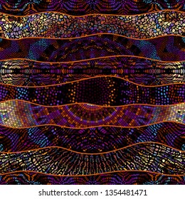 Seamless background pattern. Mosaic art pattern of wavy shapes. Vector image.