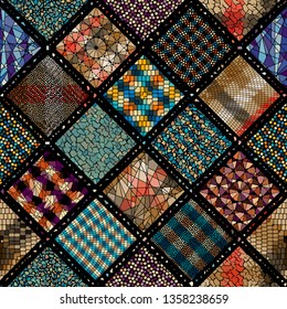 Patrón de fondo sin problemas. Patrón de arte mosaico. Diseño de bloques de cuadrados.Imagen vectorial.