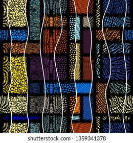 Seamless background pattern. Mosaic art pattern of wavy shapes. Vector image.