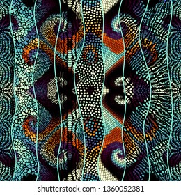Seamless background pattern. Mosaic art pattern of wavy shapes. Vector image.