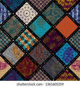  Nahtloses Hintergrundmuster. Mosaikkunst-Muster. Blockdesign von Quadraten. Vektorbild.