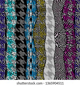 Seamless background pattern. Mosaic art pattern of wavy shapes. Vector image.