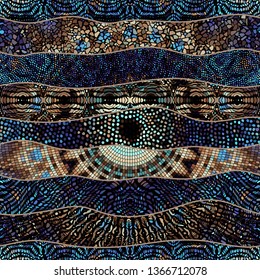 Seamless background pattern. Mosaic art pattern of wavy shapes. Vector image.