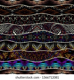 Seamless background pattern. Mosaic art pattern of wavy shapes. Vector image.
