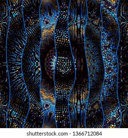 Seamless background pattern. Mosaic art pattern of wavy shapes. Vector image.