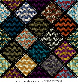 Seamless background pattern. Mosaic art pattern. Block design of squares. Vector image.