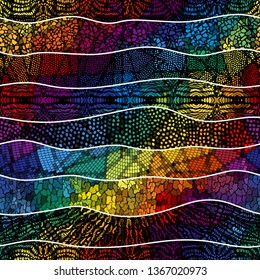 Seamless background pattern. Mosaic art pattern of wavy shapes. Vector image.
