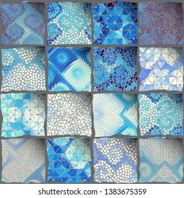 Seamless background pattern. Mosaic art pattern of rectangles of different tile textures. Vector image.