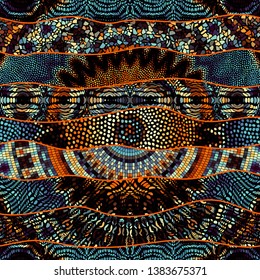 Seamless background pattern. Mosaic art pattern of wavy shapes. Vector image.