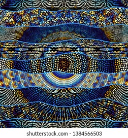 Seamless background pattern. Mosaic art pattern of wavy shapes. Vector image.