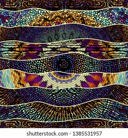 Seamless background pattern. Mosaic art pattern of wavy shapes. Vector image.
